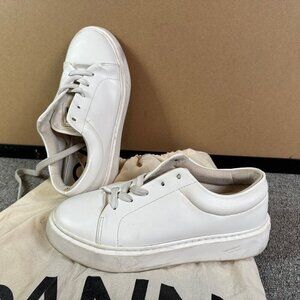 Ganni All White Leather Lifestyle Sneakers in EU 37 / US 7